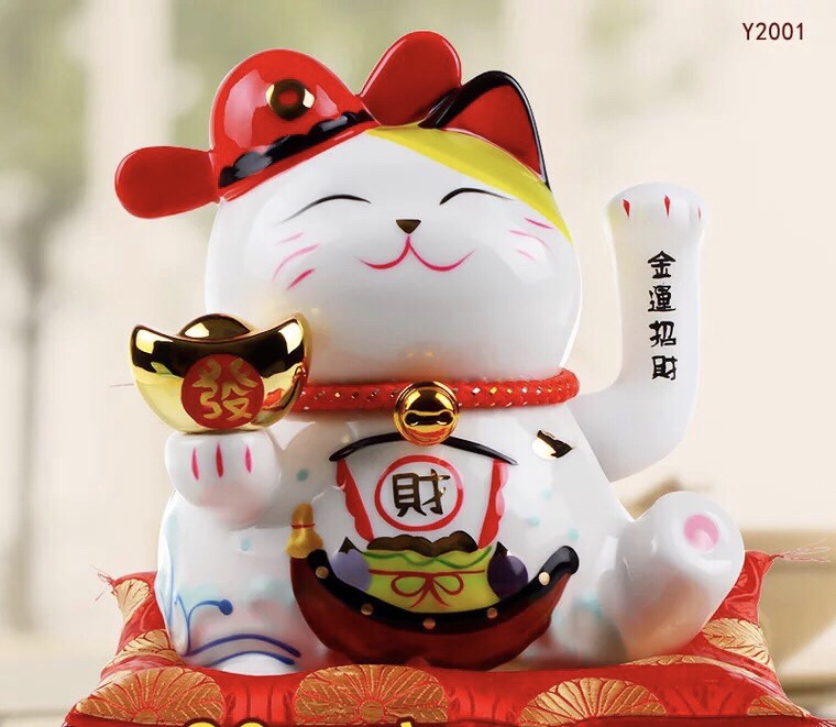 Mèo thần tài vẫy tay - Mèo tài lộc may mắn Manekki Nekko Nhật Bản Gốm sứ cao cấp 20 cm