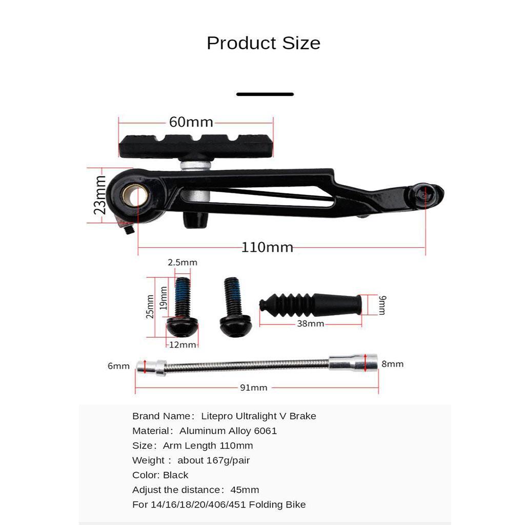 2 Pairs  brake Set Replacement Long Arm for Front/Rear Wheel Black