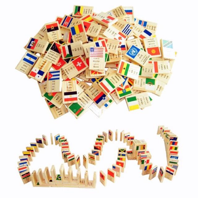 Đồ chơi domino cờ gỗ 100 quốc gia 4 thứ tiếng cho bé