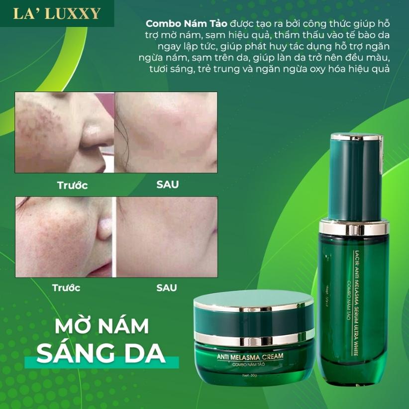 Combo gồm Kem + Serum Nám Tảo La'luxxy Dr Lacir Giúp Giảm Thâm Nám Tàn Nhang, Ức Chế Sản Sinh Melanin, Giảm Quá Trình Lão Hóa (Tặng Mặt Nạ Thủy Tinh) - KN Beauty Cosmetics