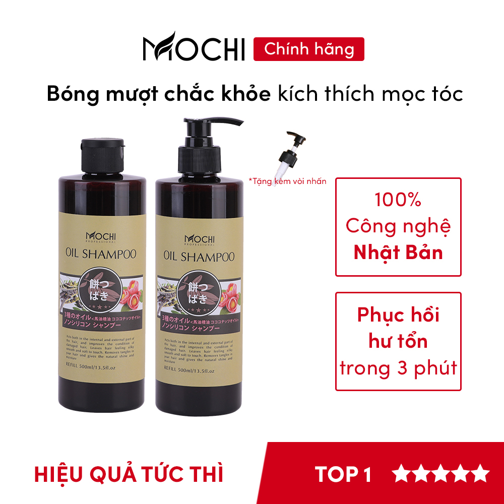 Dầu gội bồ kết hoa trà Mochi Nhật Bản 500ml. Phục hồi hư tổn, dưỡng mượt, cấp ẩm trong 3 phút