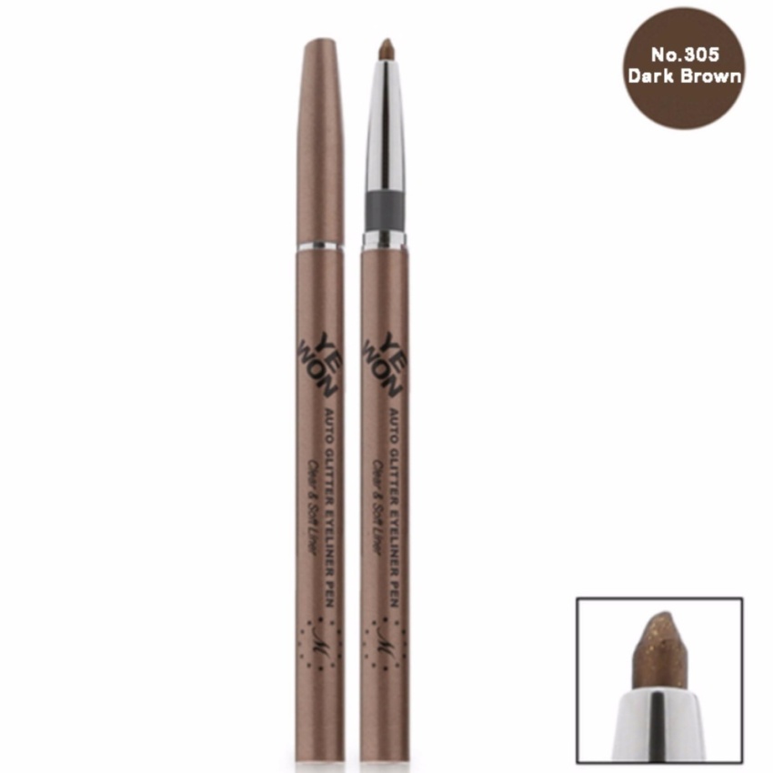 Chì mí kim tuyến Mira Glitter Auto Eyeliner Pen Hàn Quốc No.305 Dark brown tặng kèm móc khoá