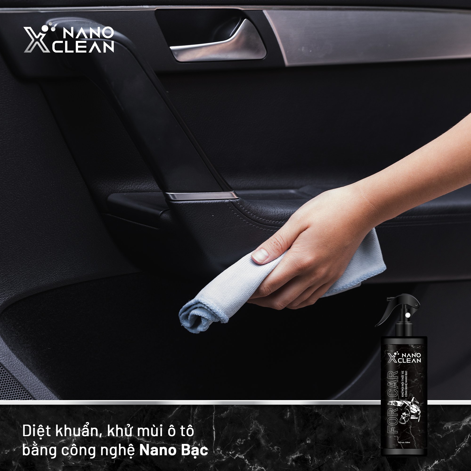 Khử mùi xe ô tô, xe hơi tạo hương thơm nano bạc Nano Xclean For Car 500ML AHT Corp - chai xịt diệt khuẩn khử mùi ô tô, mùi hải sản, mùi ẩm mốc, mùi hôi khó chịu không gian nội thất xe hơi - công nghệ nano an toàn, thân thiện