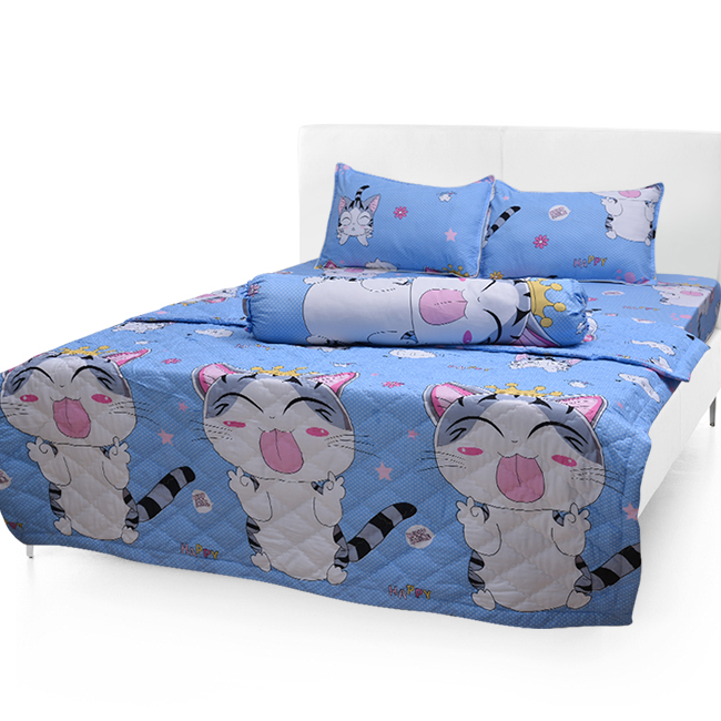 Bộ drap cotton poly hàn quốc Kèm Mền Chần Gòn mèo xinh