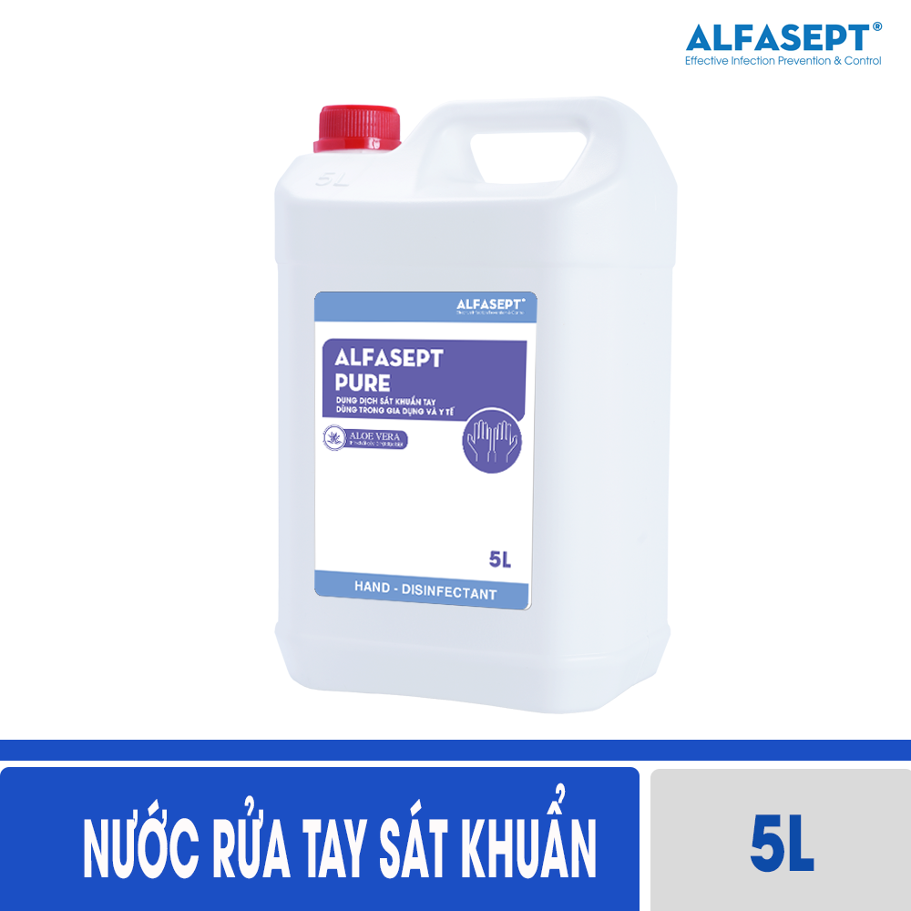 Hình ảnh Dung dịch nước rửa tay khô sát khuẩn Alfasept Pure 5L - Hiệu quả vi sinh 99% vi khuẩn, thân thiện với da tay