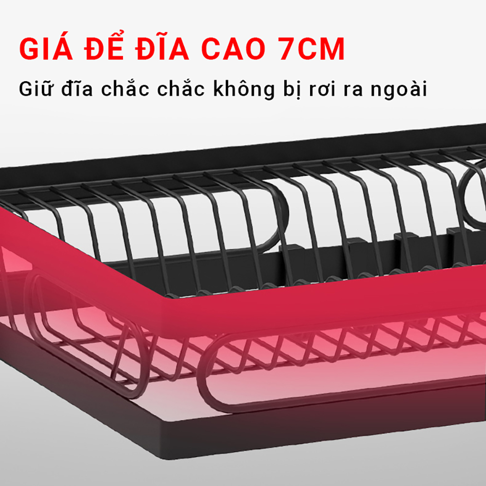 Kệ chén bát 2 tầng trên bồn rửa tiện lợi VANDO bằng thép carbon cao cấp không gỉ, giá úp bát, kệ để chén sạch sẽ nhà bếp