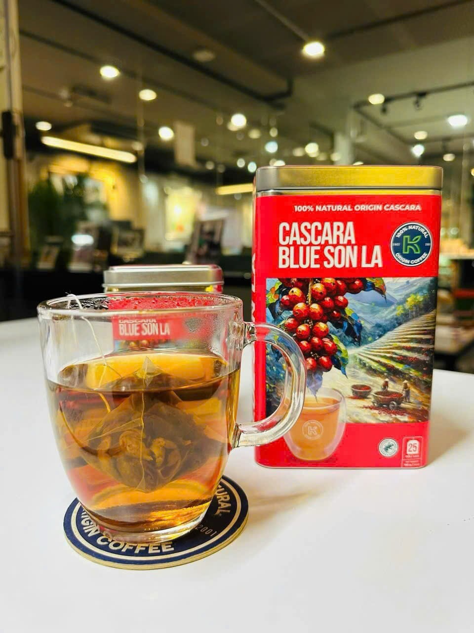 Trà Cascara Blue Sơn La Túi Lọc - Hộp Giấy 15 Túi Trà Cà Phê Trà Làm Từ Vỏ Cà Phê Arabica Chín Đỏ