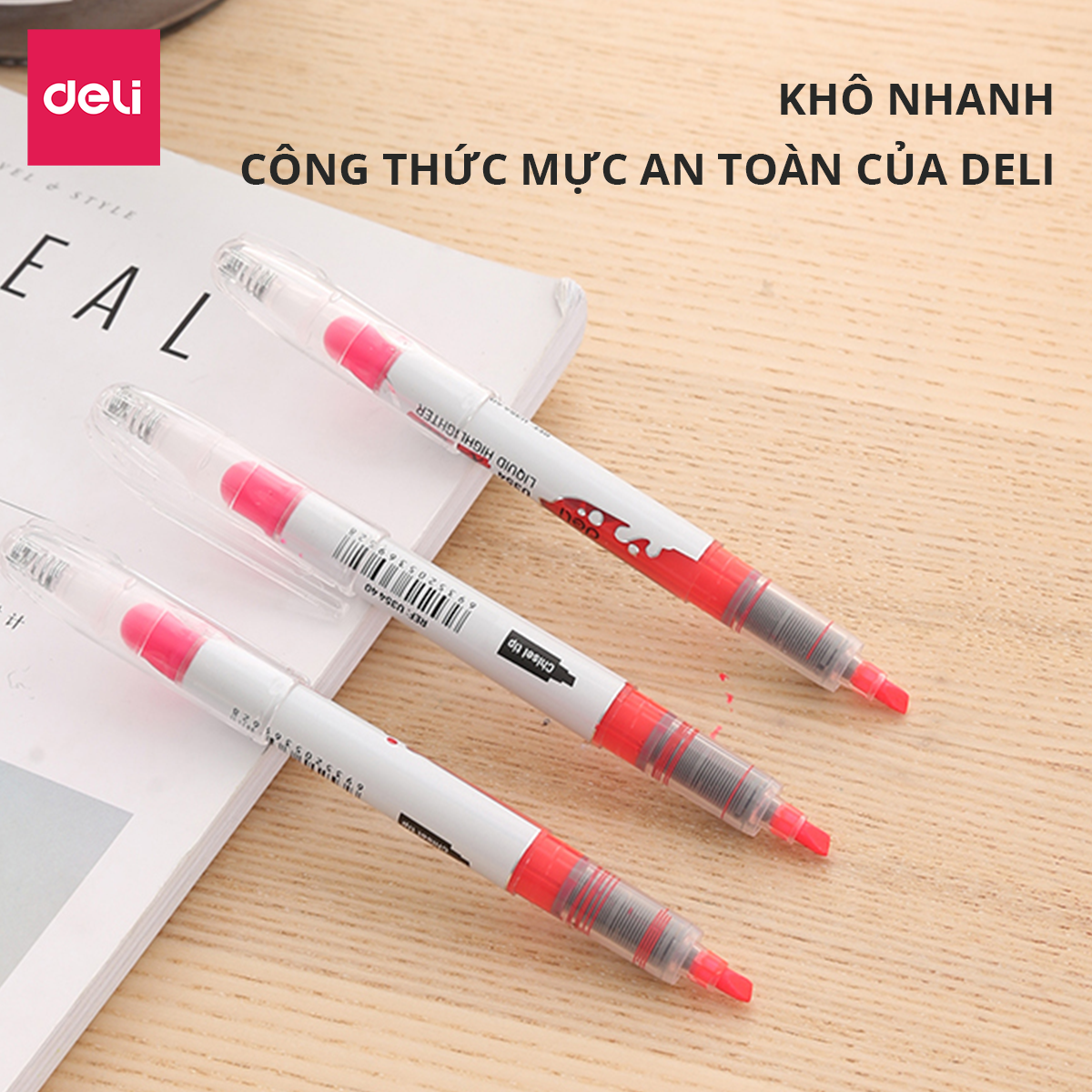 Bút nhớ dòng Deli - dấu dòng, highlight - Mực Hồng/Xanh lá/Cam/Vàng - Combo 2 chiếc - EU35440