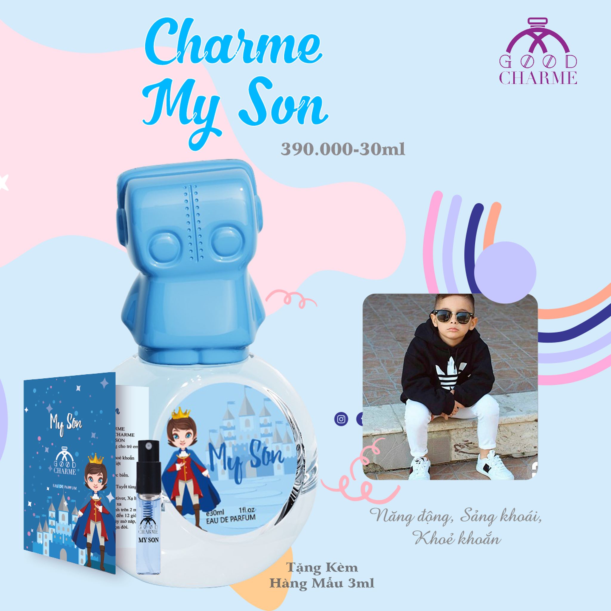 Nước hoa cho bé, Charme My Son, chính hãng, tầng hương năng động, sảng khoải, dành cho trẻ em, 30ml