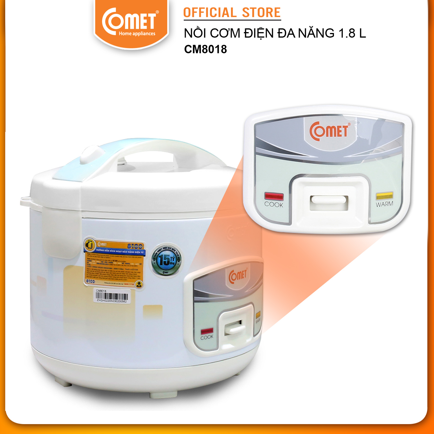 Nồi cơm điện 1.8L COMET - CM8018 - Hàng Chính Hãng