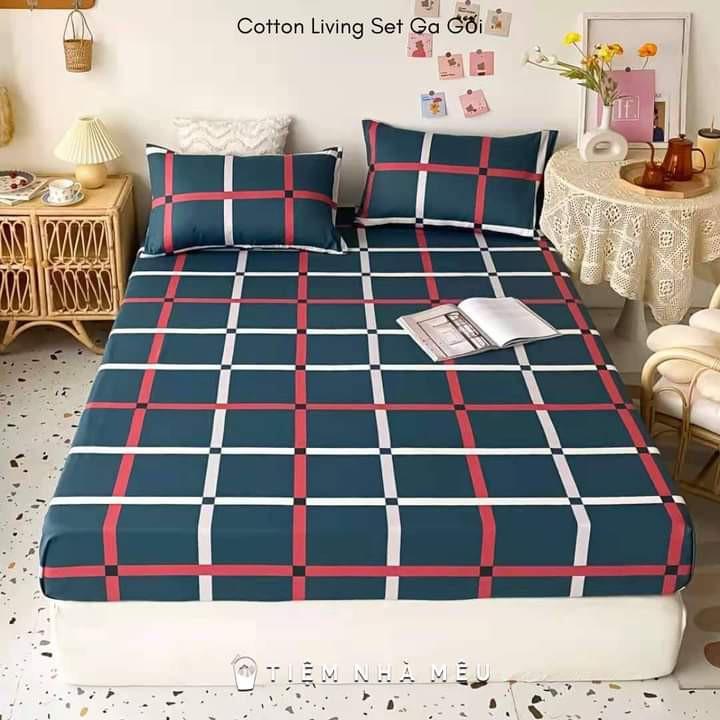 Bộ Ga Gối Cotton Lụa 5D m6/m8/2m - Nhiều Mẫu Tiệm Nhà Mêu Set 3 Món Ga + 2 Vỏ Gối Cotton 100% Siêu Mềm Mịn