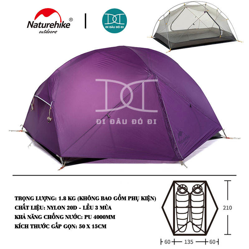 Lều 2 người cao cấp NatureHike Mongar chính hãng, chống nước, chống tia UV, chống gió và dễ dàng lắp đặt NH17T007-M