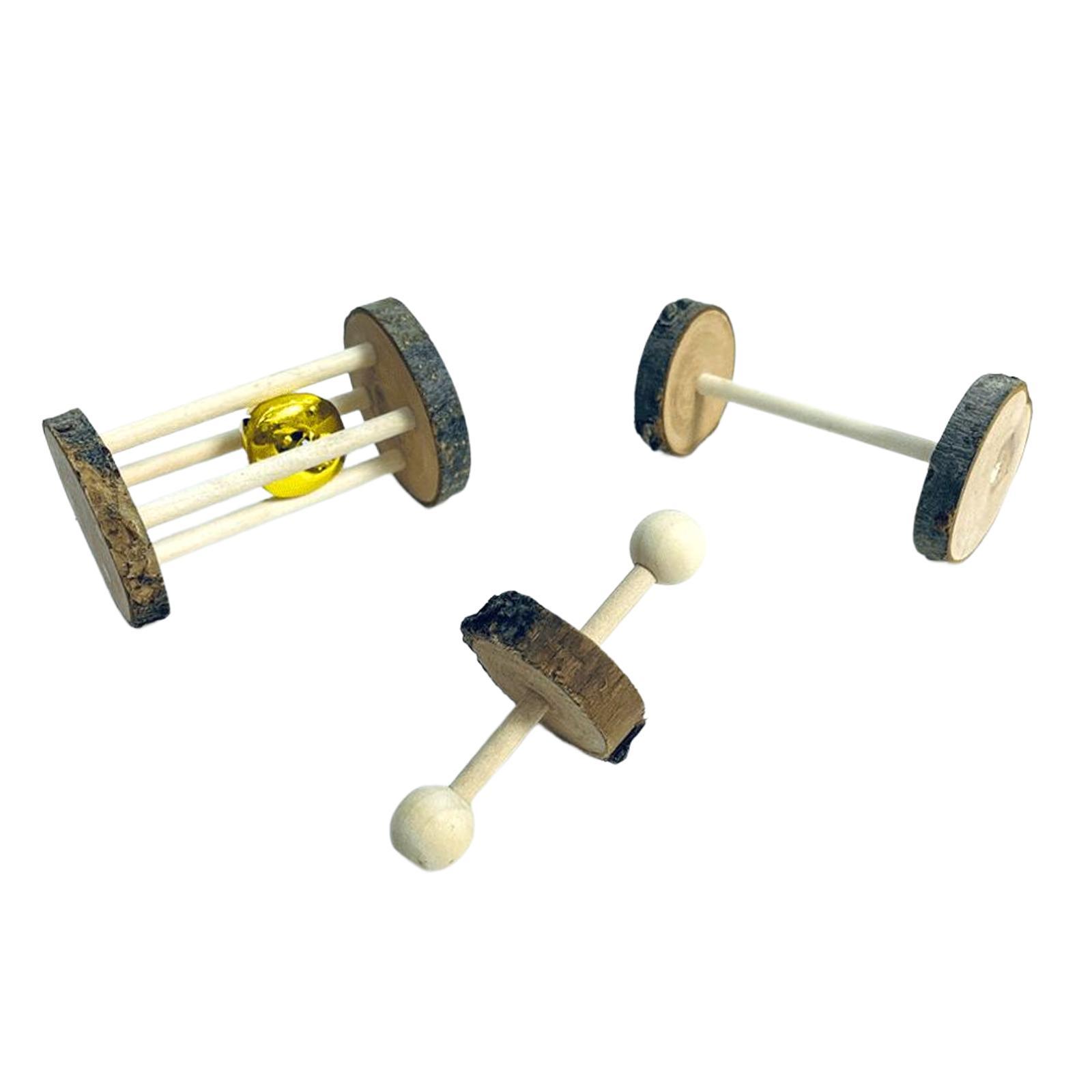 3Pcs Wooden Small Animals Exercise Bell Roller Unicycle Hamster Roller Toys