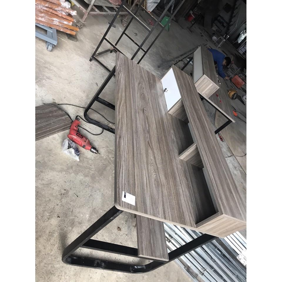 Bàn làm việc thông minh Kagu , bàn học gỗ có ngăn để đồ chân sắt sơn tĩnh điện cao cấp - ND015