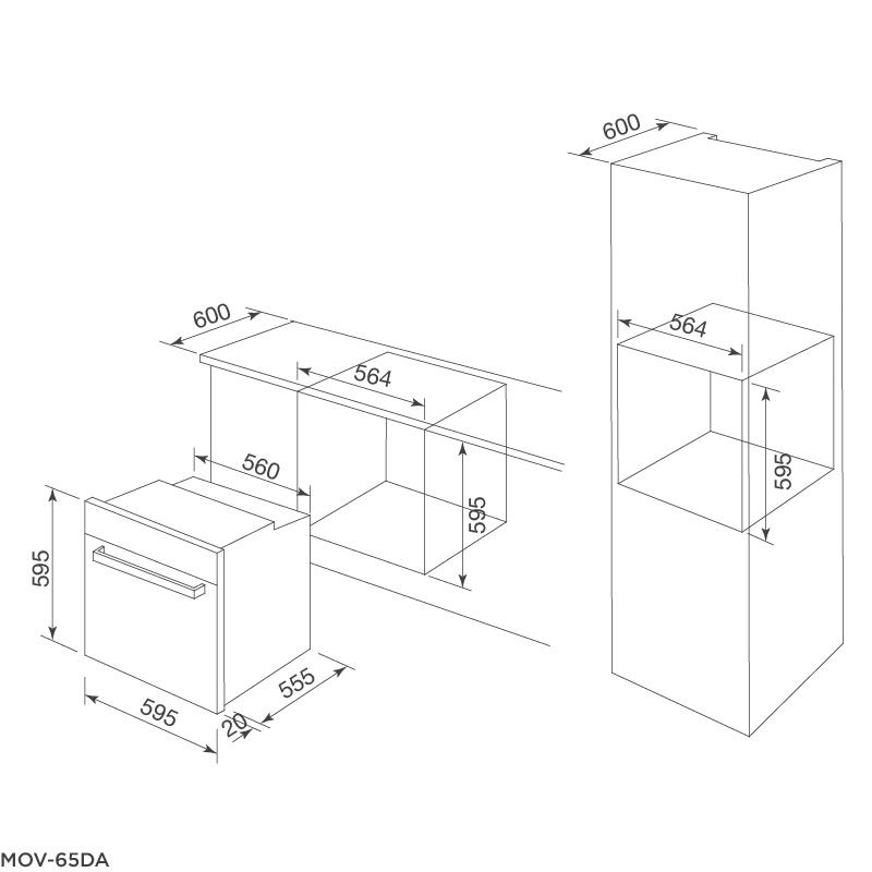 Lò Nướng Âm Tủ Malloca MOV-65DA - 9 Chức Năng - Dung Tích 65L - Kính Đen - Hàng Chính Hãng