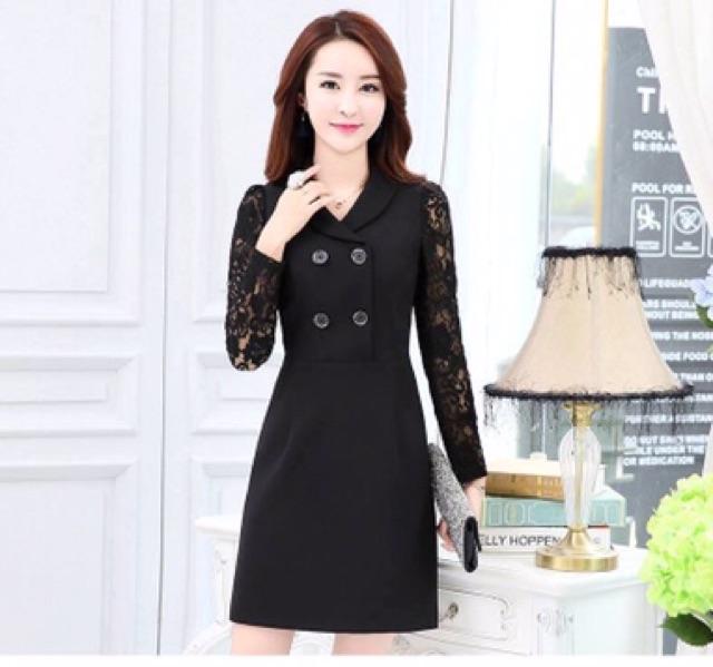 Đầm liền phối tay ren 4 cúc NL91 sale
