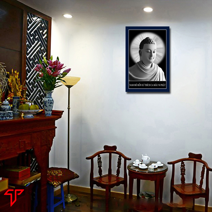 Hình phật giáo trang trí tường mẫu như lai phật tổ, phật thích ca mâu ni nền trắng đen, Tranh Phật Giáo Thích Ca Mau Ni Phật 2477