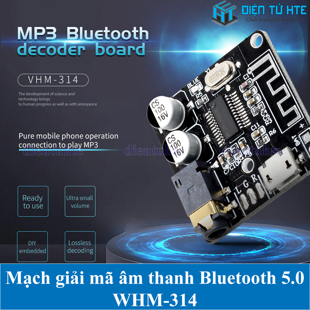 Mạch giải mã âm thanh Bluetooth 5.0 VHM-314 - MicroUSB Audio 3.5mm