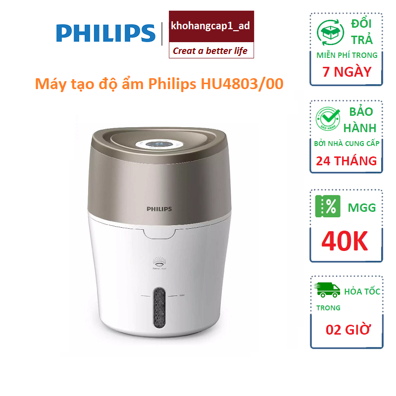 Máy tạo độ ẩm Philips HU4803 làm ẩm không khí phòng đa năng hiển thị đèn led - Hàng Nhập Khẩu