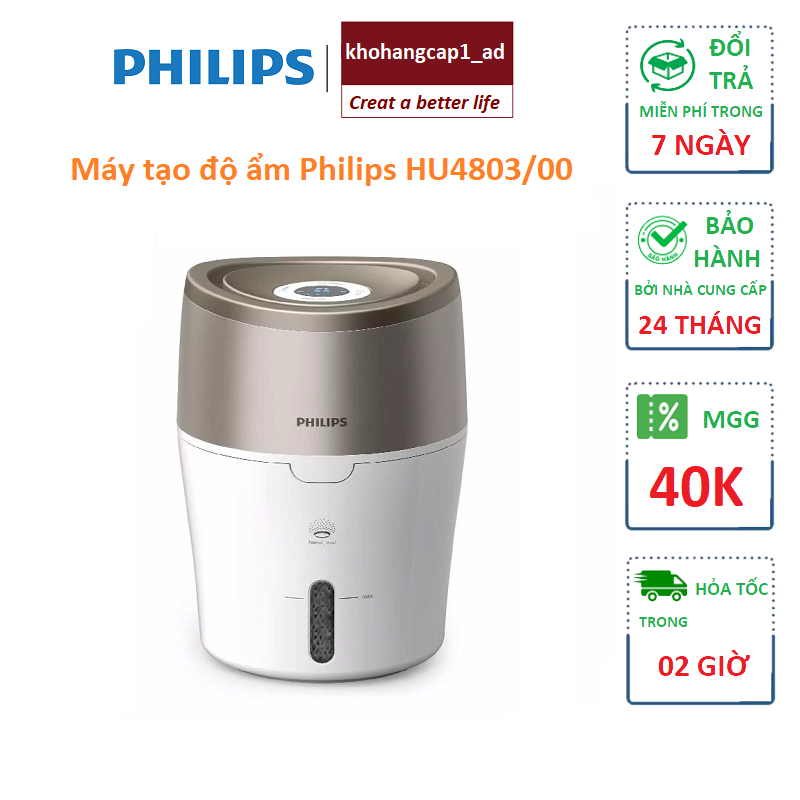 Máy tạo độ ẩm Philips HU4803 làm ẩm không khí phòng đa năng hiển thị đèn led - Hàng Nhập Khẩu