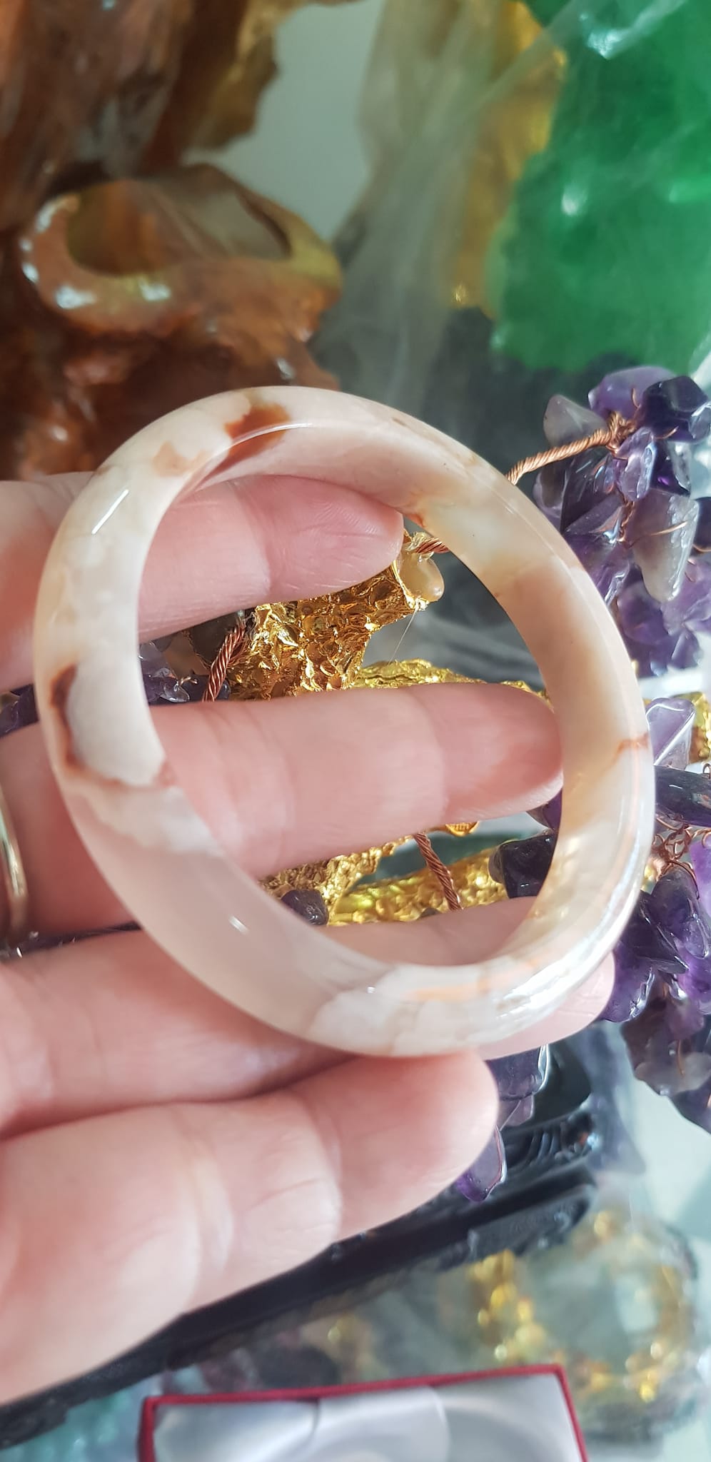 Vòng đeo tay Nữ Bản Hẹ Đá Mã Não Hoa Rau Câu Vòng tay Ni 53mm x Cao 10mm x dầy 7mm bóng đẹp Nữ 50kg - 53kg đeo xinh màu hoa nhẹ nhàng rất xinh xắn ạ