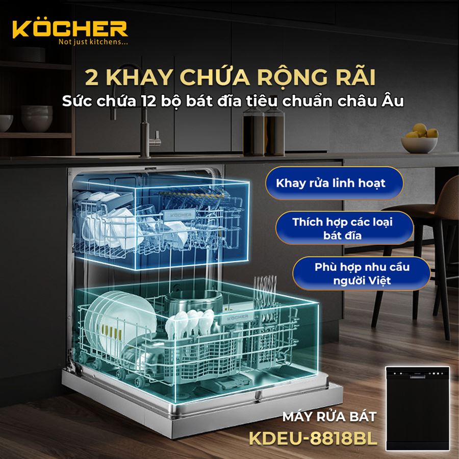 Máy Rửa Chén Kocher KDEU-8818BL - Hàng Chính Hãng
