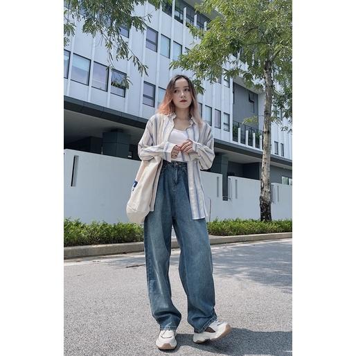 Quần jeans ống rộng MINION CLOTHING cài eo lưng cạp cao Unisex nam nữ Ulzzang chất jean bò cao cấp dày dặn Q5586