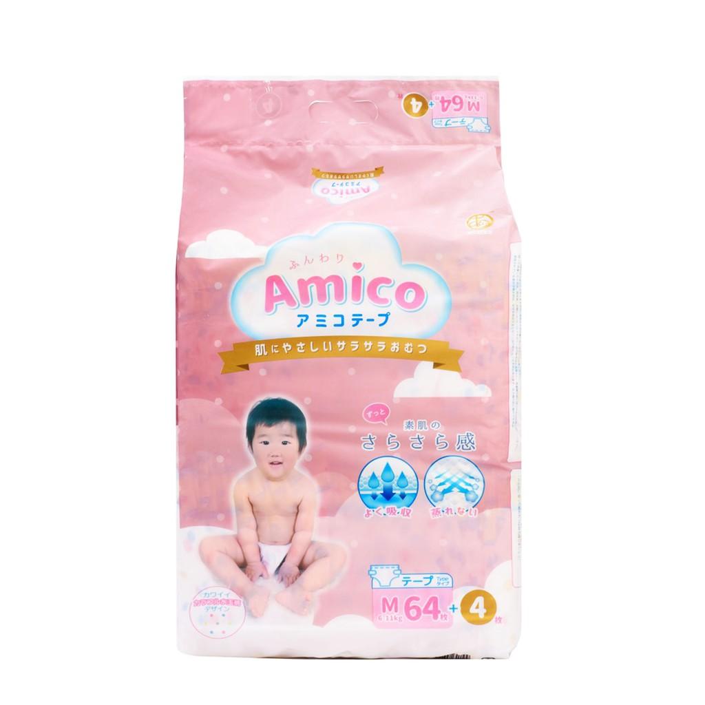 Bỉm - Tã dán Amico size M 64 + 4 miếng (Cho bé 6 - 11kg)