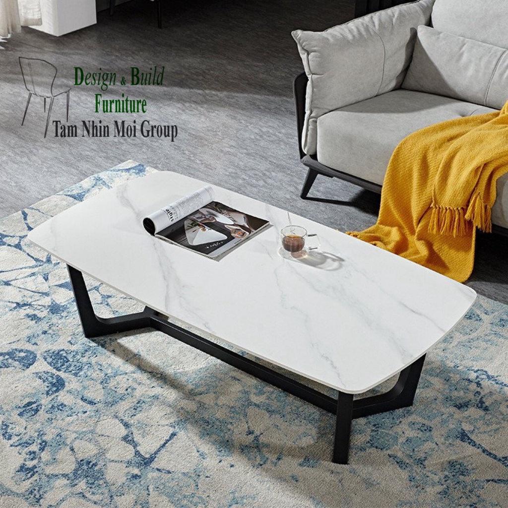 Bàn trà, bàn sofa mặt đá ceramic chống thấm ố,chân sắt TNM 001