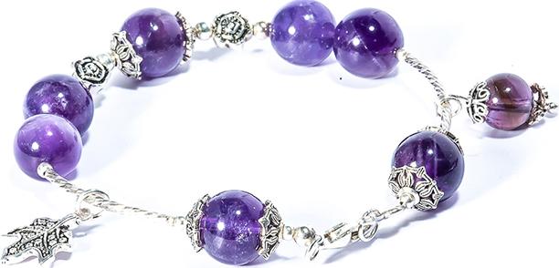 Vòng tay thạch anh tím 10mm mix charm bạc Thái cao cấp BRAME10M03 - VietGemstones