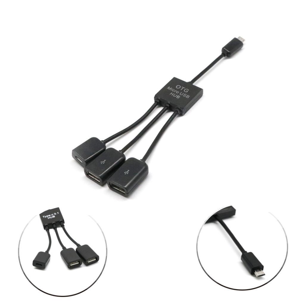 3 in 1 USB 2.0 OTG Cable Adapter, Micro USB Hub USB OTG Extension Adapter+90 degree Left Angle Micro USB 2.0 OTG Host Adapter with USB Power