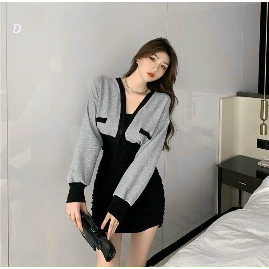 Set đầm ôm body kèm áo khoác cardigan che khuyết điểm tôn dáng cực sexy