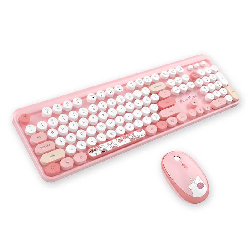 Bộ bàn phím và chuột không dây MOFII HELLO BEAR kết nối chip USB 2.4G thiết kế họa tiết gấu dễ thương và màu sắc nữ tính - Hàng Chính Hãng