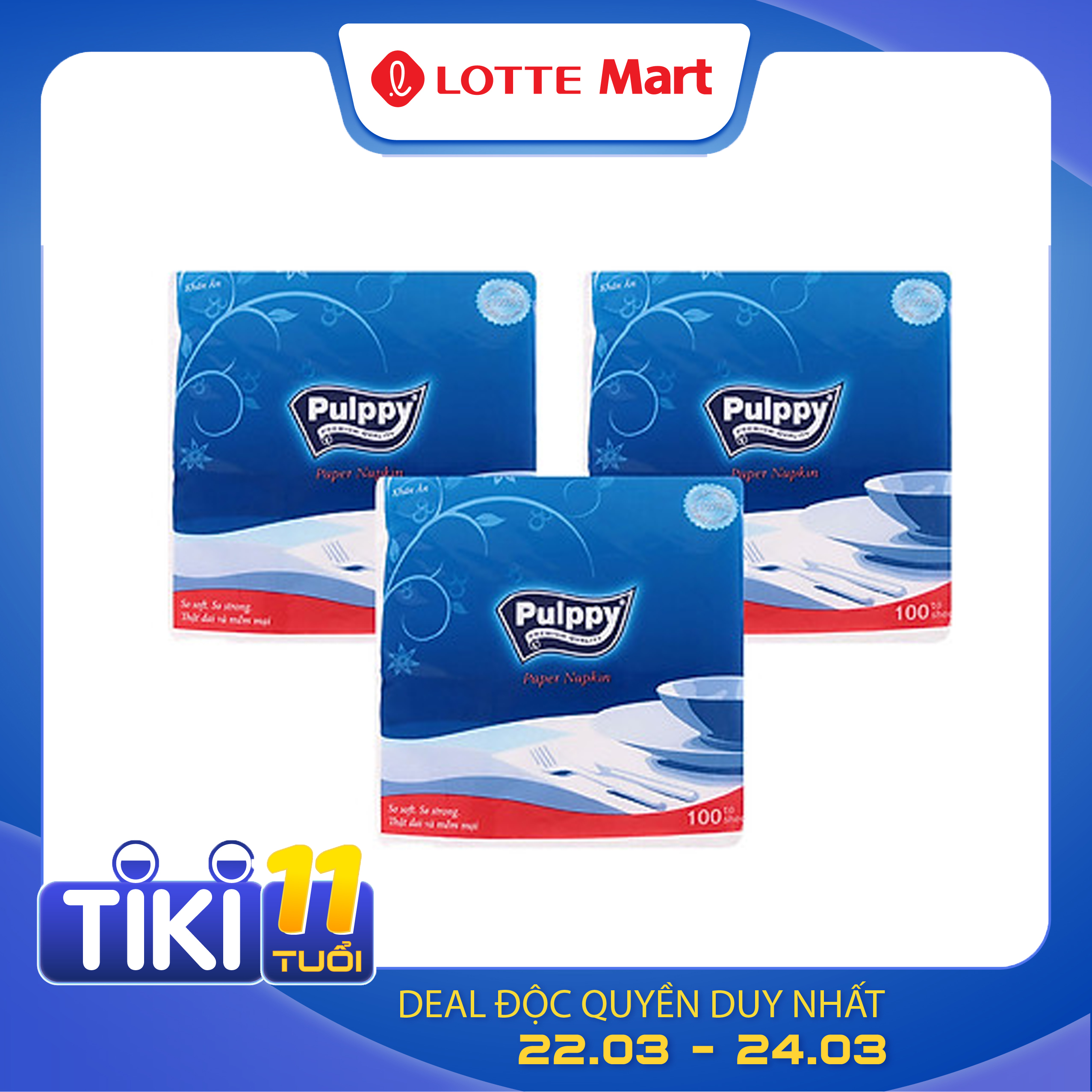 Combo 3 Gói Khăn Ăn Pulppy Paper (100 Tờ)