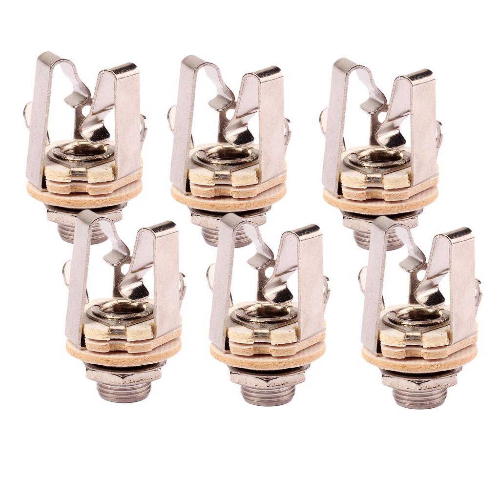 Pack of 6 Stereo Electric Guitar Jack 1/4" 6.35mm Stereo Plug Sockets Nickle