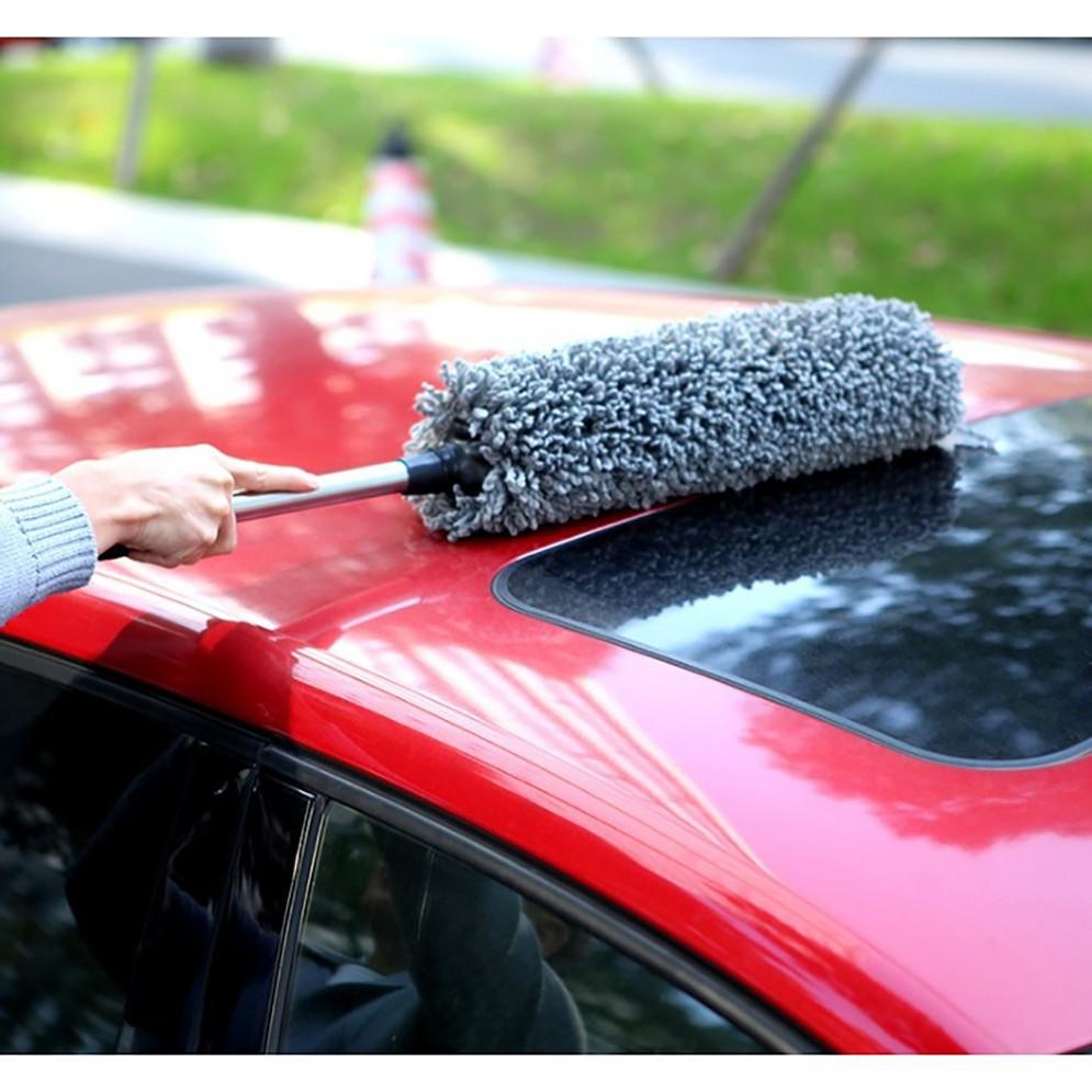 Cây chổi lau bụi ô tô xe hơi bằng sợi dầu màu xám cán kim loại điều chỉnh được độ dài dọn nội thất cho xe hơi