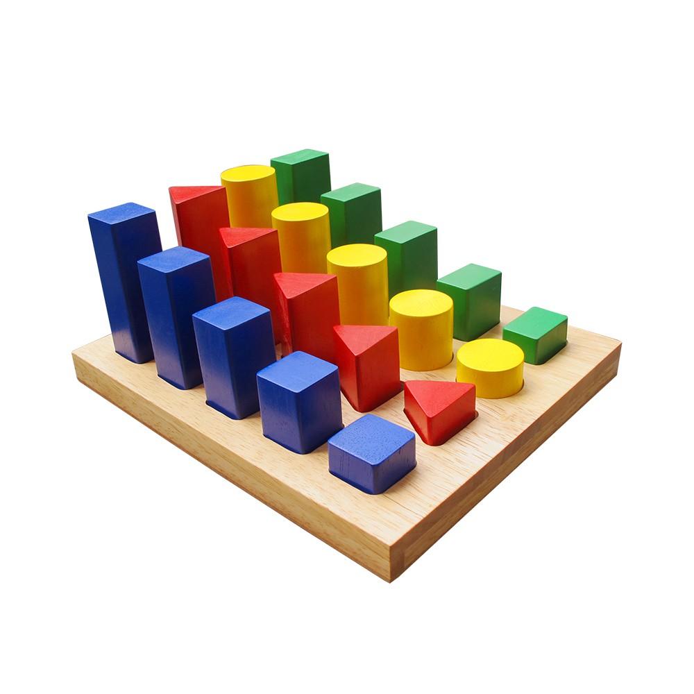 Trò xếp gỗ hình khối cao thấp | Đồ chơi xây lắp xếp khối hình học bằng gỗ