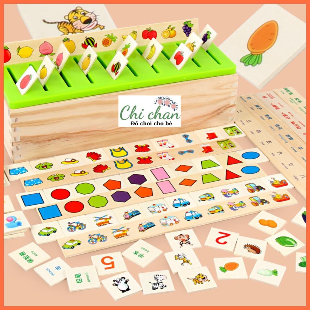 Đồ chơi thả hình theo chủ đề bằng gỗ, 8 thanh chủ đề 80 thẻ bài, đồ chơi giáo dục
