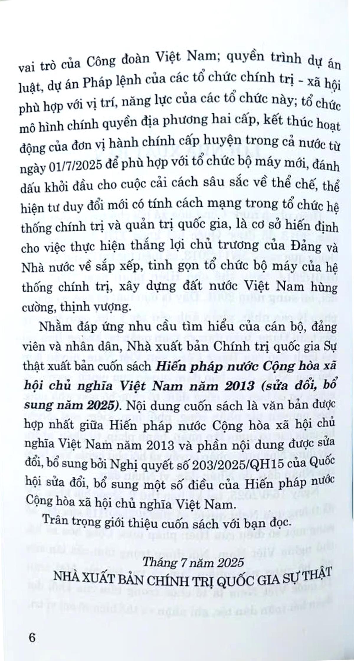 Sách - Hiến Pháp Nước Cộng Hòa Xã Hội Chủ Nghĩa Việt Nam Năm 2013 (Sửa Đổi, Bổ Sung Năm 2025)