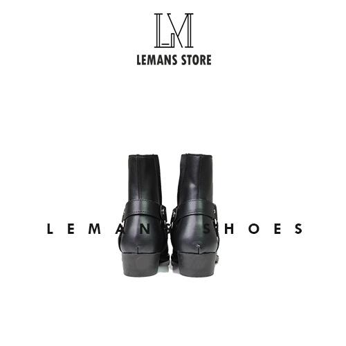 [MUA 1 ĐƯỢC 2] Giày da bò Harness Boots LeMans da bò trơn nhẵn, bốt cao cổ kéo khoá YKK, đai xích LeMans gót cao 5cm