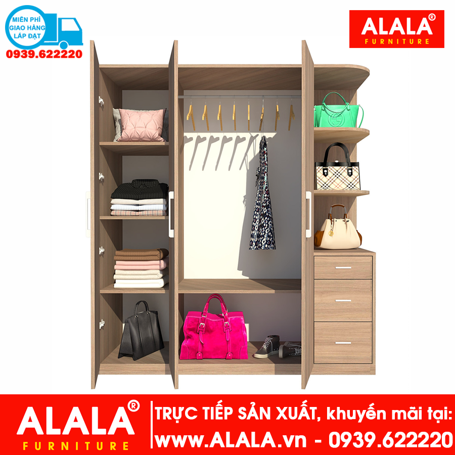 Tủ quần áo ALALA232 gỗ HMR chống nước - www.ALALA.vn - 0939.622220