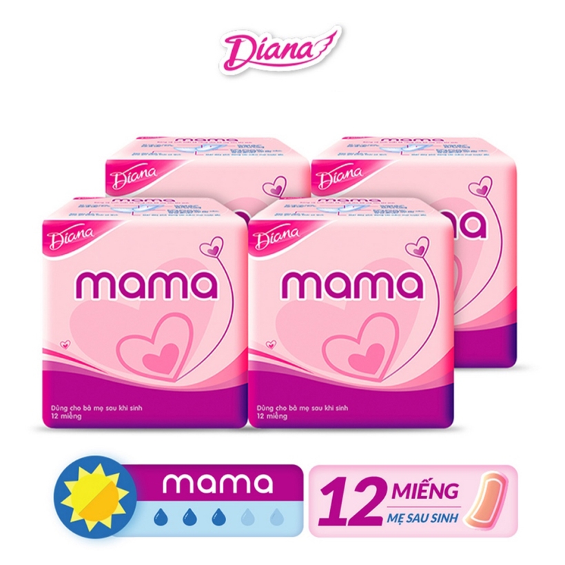 Bộ 4 Gói Băng Vệ Sinh Diana Mama (12 Miếng/Gói)
