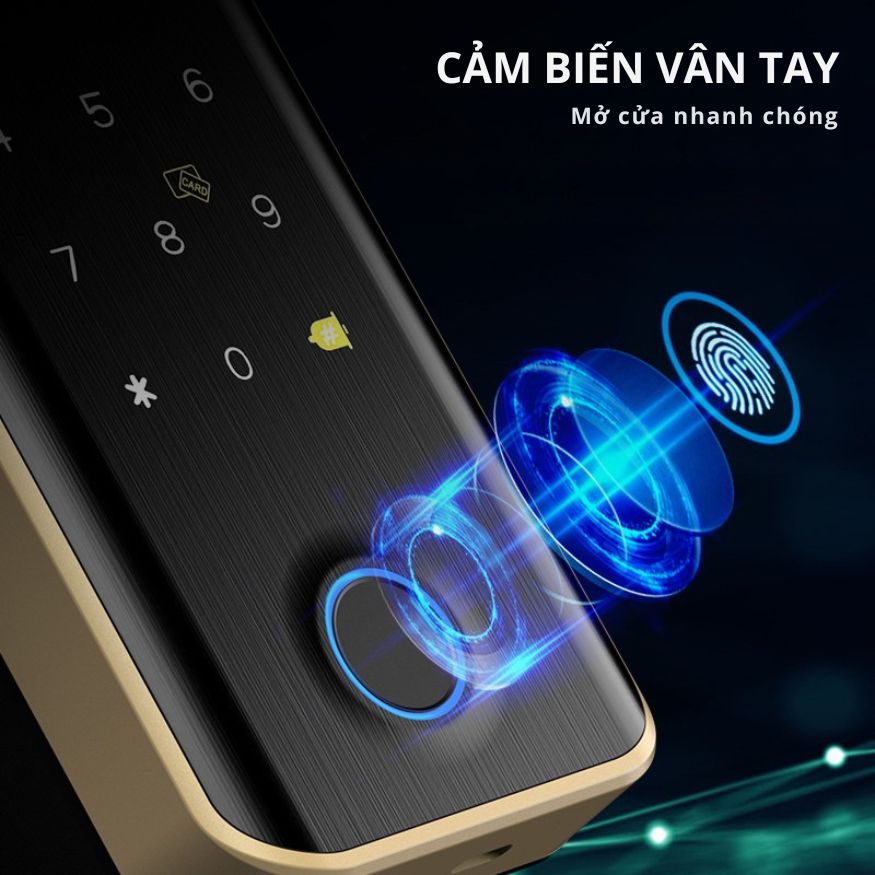 Khóa Cửa Thông Minh Kachi MK45 cho cửa không có khung như cửa kính, cửa gỗ trượt – Mở Khóa App Tuya + Vân tay + Chìa khóa + Thẻ từ + Mã số - hàng chính hãng