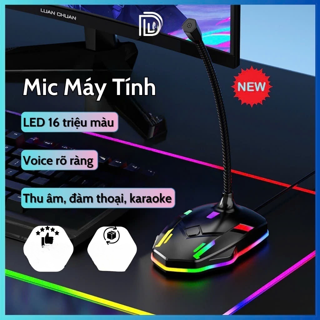 Microphone Led RGB kết nối USB cho máy tính tiktok video livestream Học Online Chơi Micro - hàng nhập khẩu