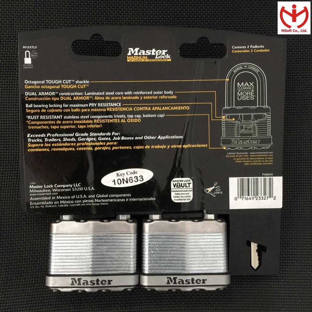 Bộ 2 ổ khóa Master Lock M15 XTLF thân thép lá rộng 64mm dùng chung 2 chìa