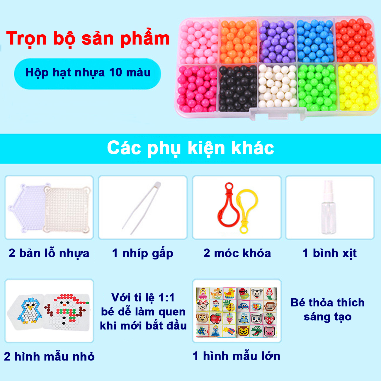 Hạt đậu thần kì nhiều màu sắc Baby-S, Bộ đồ chơi xếp hình hạt nhựa sáng tạo rèn luyện tư duy cho bé – SDC013