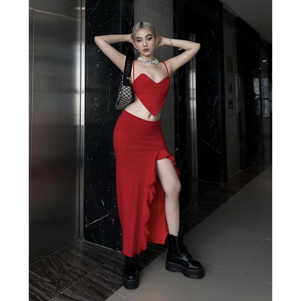 Set áo croptop thiết kế kiểu nữ chân váy ôm body chất thun cao cấp mềm mại cá tính hot trend carrotxinhdep