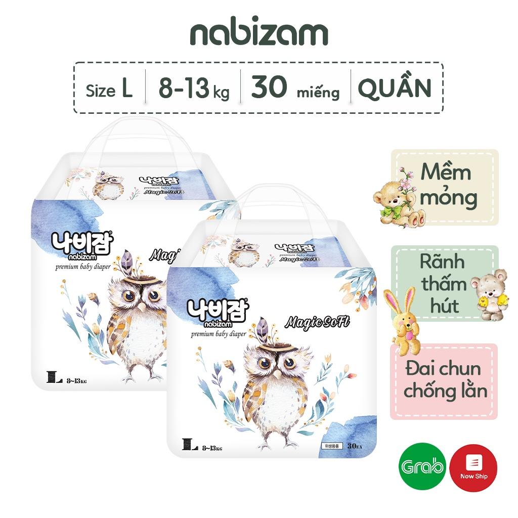 COMBO 2 Tã/Bỉm Quần NABIZAM Magic Soft Nội Địa Hàn Mềm Mỏng, Thấm Hút, Chống Tràn Size L Cho Bé Từ 8-13kg, 30 Miếng/Bịch