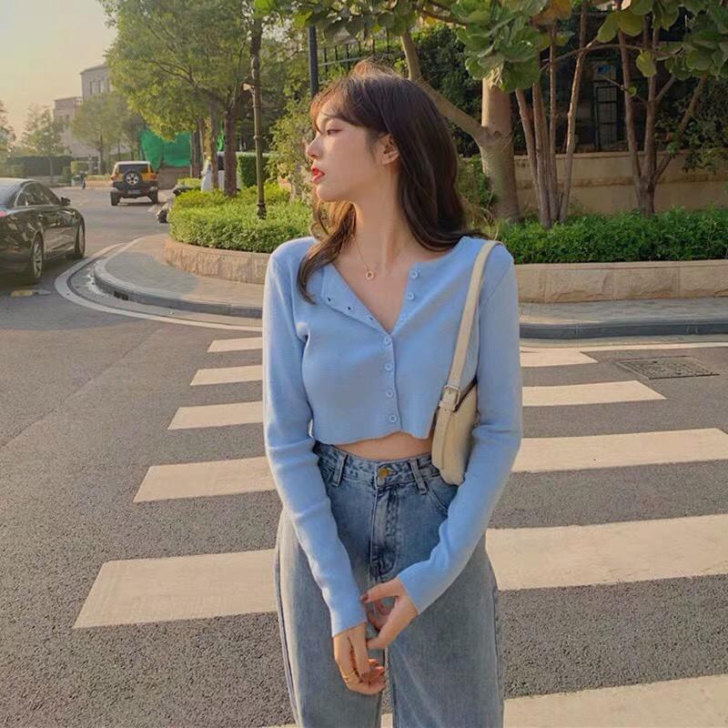 Áo Croptop nữ dài tay chất thun gân co dãn, thoáng mát phong cách Ulzzang Girl Hàn Quốc