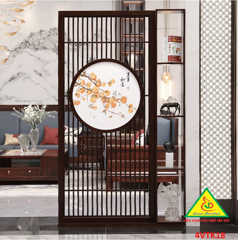 Vách ngăn phòng khách, vách ngăn tủ kệ bằng gỗ 4VTK18- Nội thất lắp ráp Viendong adv